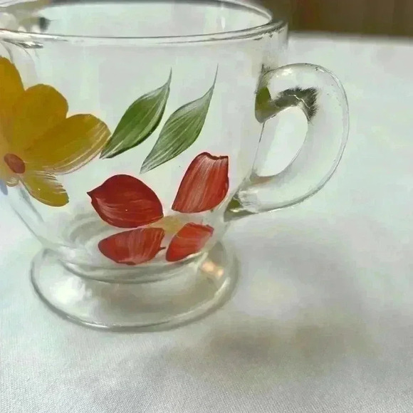 Bartlett Sugar & Creamer Set Hand Painted 1950's Clear Glass W/ Painted Flowers - Picture 7 of 10